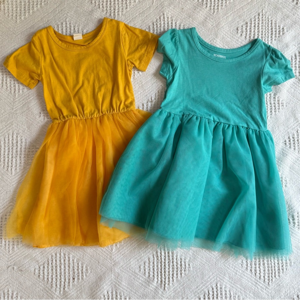 Bundle of 2 Toddler Girl Dresses Yellow & Teal 3T